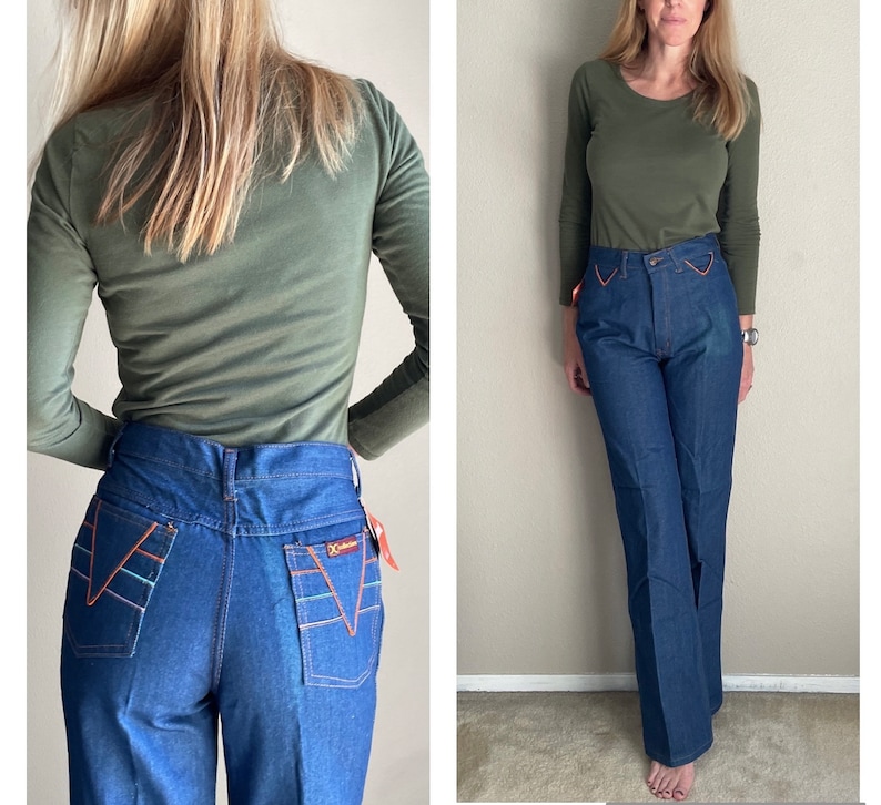 vintage 70s 80s Montgomery Ward high-waisted jeans Pocket Design Groovy Jeans 27x32-26/27 deadstock jeans image 1