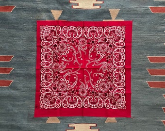 vintage red 70s 80s hand kerchief neckerchief bandana hankie square made in USA bandana RN 16429 made with pride
