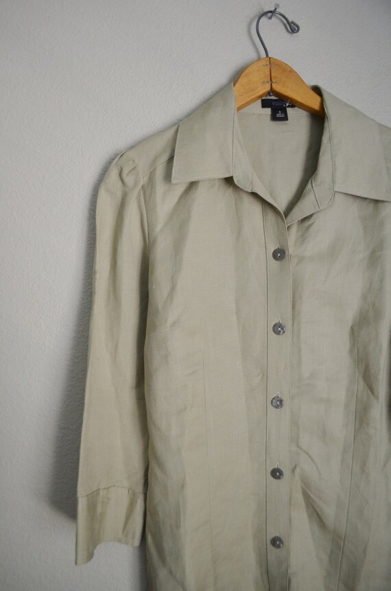 tan linen blouse / vintage 90s light tan linen bl… - image 4