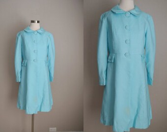 vintage 50s 60s emma domb light turquoise blue coat- medium - bridal coat