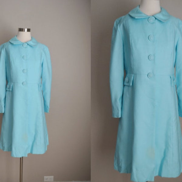 vintage 50s 60s emma domb light turquoise blue coat- medium - bridal coat