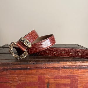 Vtg Y2K Express Brown Crocodile Embossed Genuine Leather Heart Chain Belt Size M Vtg Y2K Express Brown Crocodile Embossed Genuine Leather  main image 4
