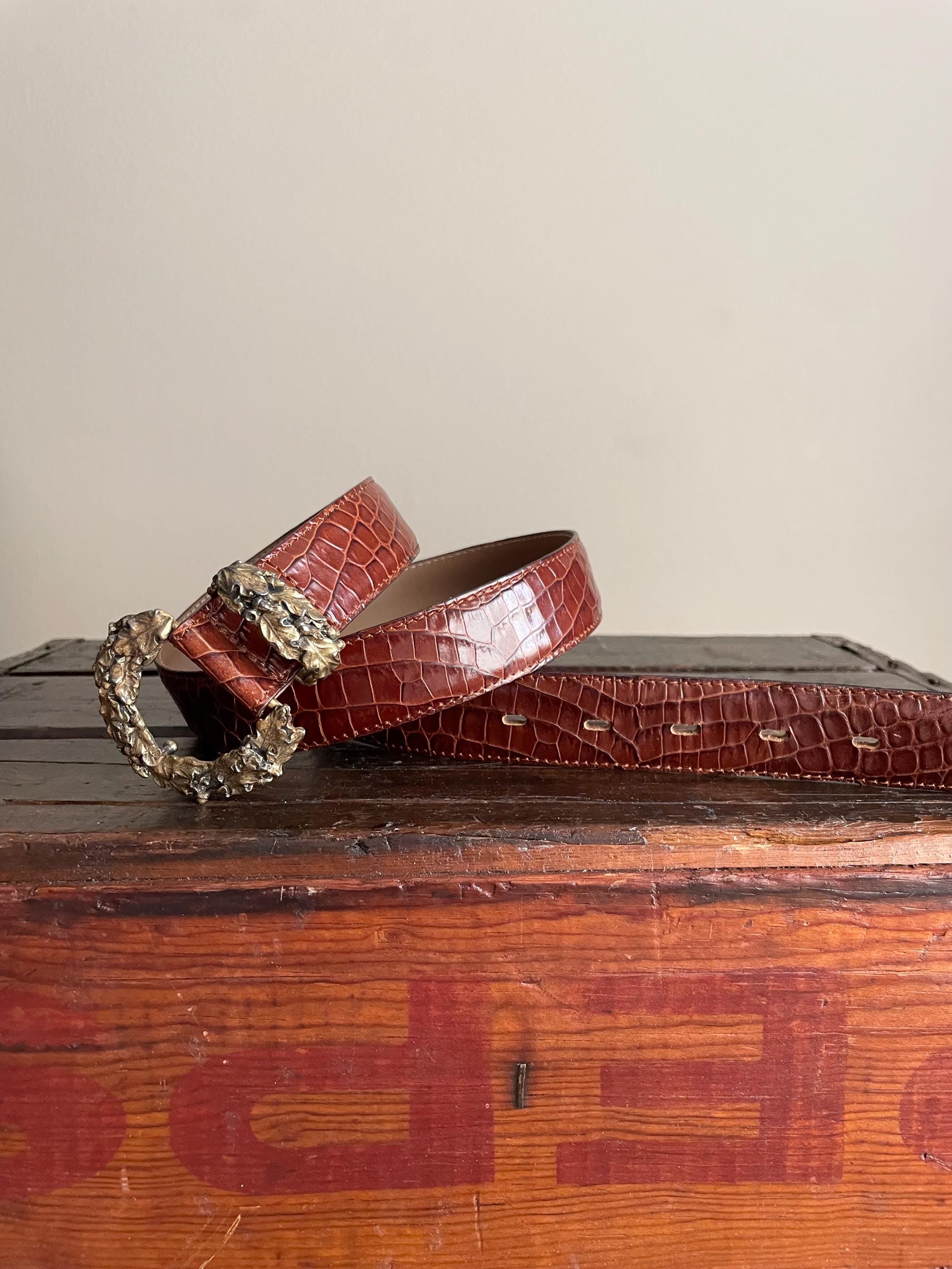 Vintage 90s Talbots Brown Croc Style Italian Leather Belt  display picture 1