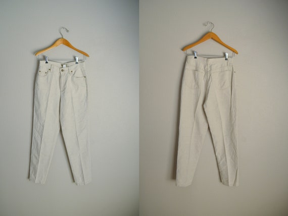 Linen trousers / women’s medium rise tan line pan… - image 1