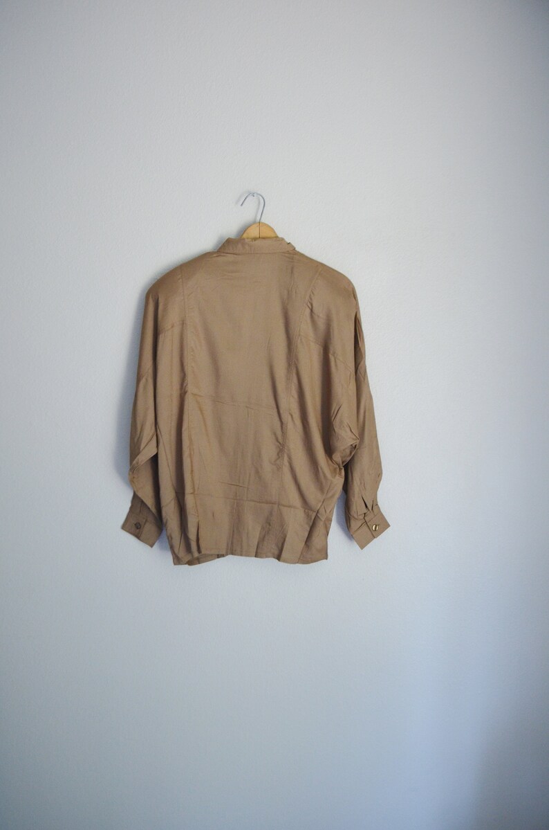 bown blouse / vintage 90s brown rayon button down soft blouse / minimal lightweight summer comfy button down blouse / womens small blouse image 6