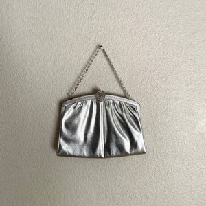 vintage 50s 60s MCM mid-century evening silver lame clasp handbag purse image 2