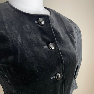 vintage 80s YVES SAINT LAURENT rive gauche black velvet taffeta peplum fitted jacket blouse/ women's x-small image 6