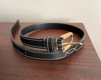 vintage Paris Tack black white stitch saddle leather belt - size 26