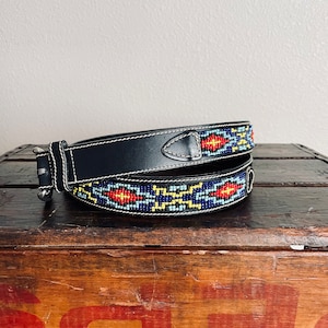 Vintage Y2K J Crew Black Leather Beaded Belt Vintage Leather