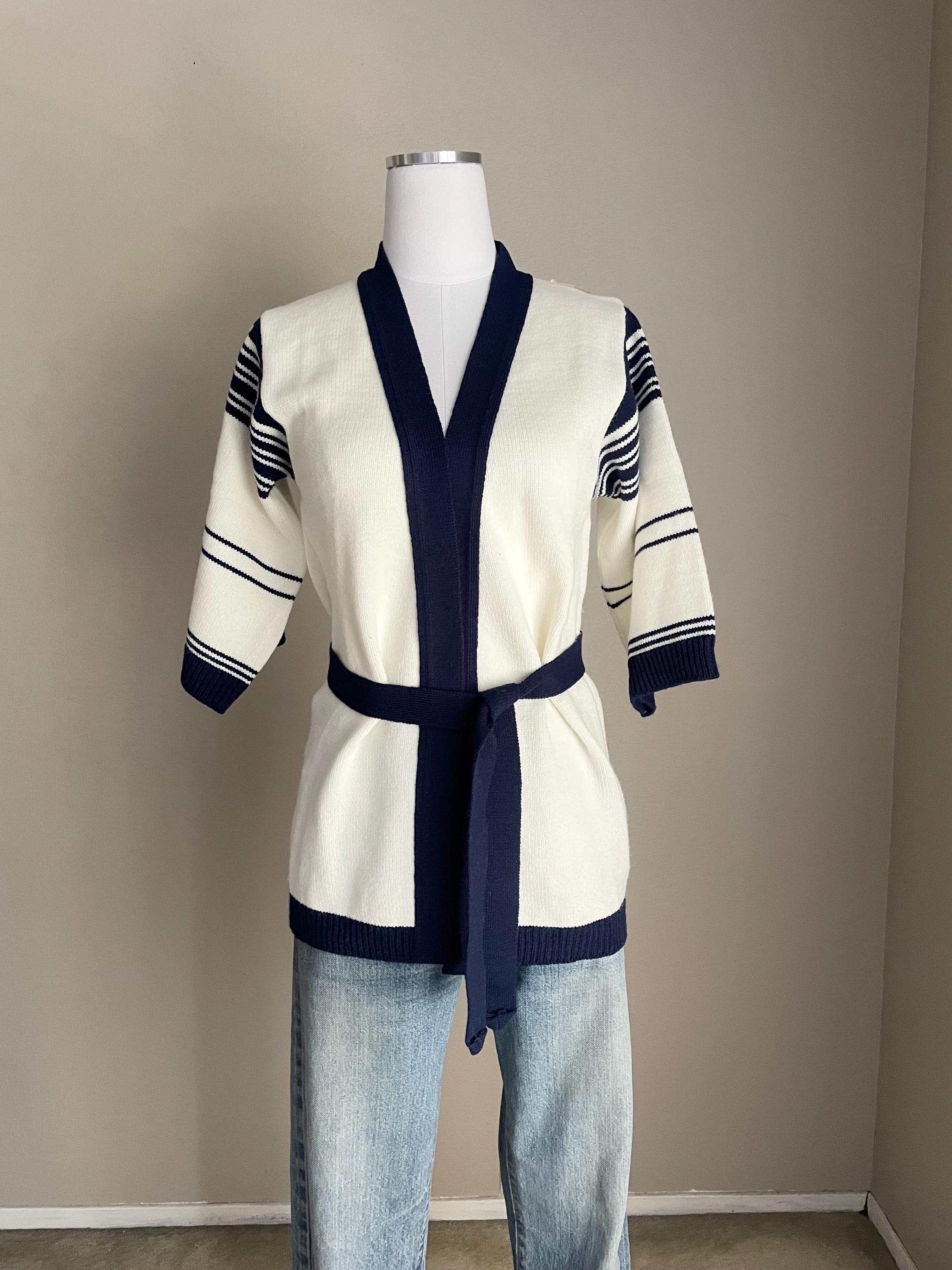 Vintage 70s Deadstock Jantzen Acrylic Knit Blue White Wrap 