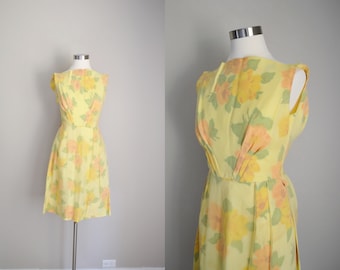 yellow taffeta sundress / vintage 50s 60s yellow sleeveless  summer dress - xsmall