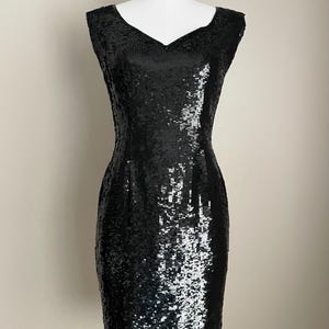 90s Sequin Mini Dress: Vintage Black Cocktail Dress, Small