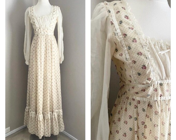 Vintage 70s Gunne Sax Ivory Floral Prairie Dress, Bohemian Sundress ...