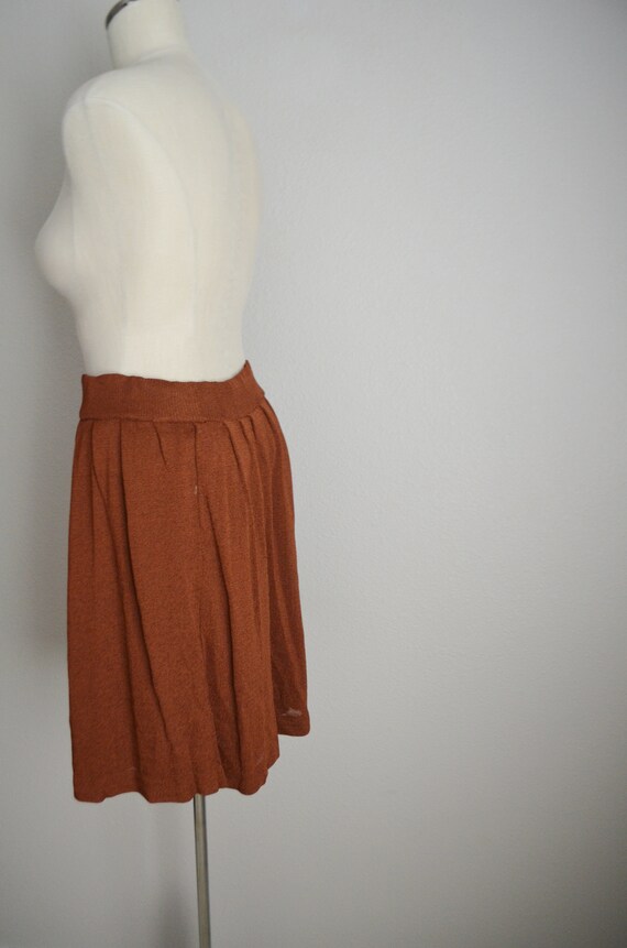 vintage 80s mini flouncy brown summer knit skirt … - image 7