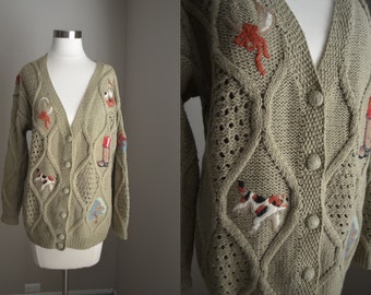 adorable cute vintage 80s 90s susan bristol cottage core cottagecore cozy autumn cardigan - women's medium/large