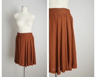 vintage 80s mini flouncy brown summer knit skirt - small