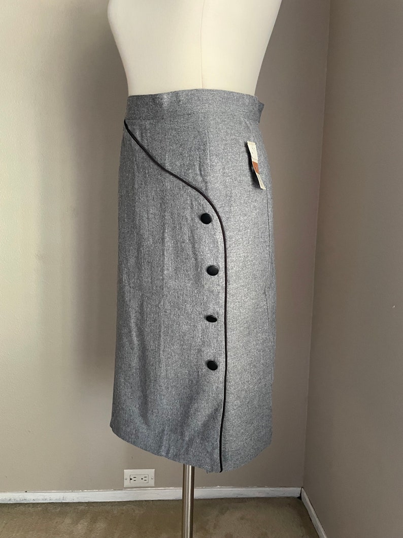 vintage 70s 80s black and gray wool pencil skirt xsmall 23/24 image 4