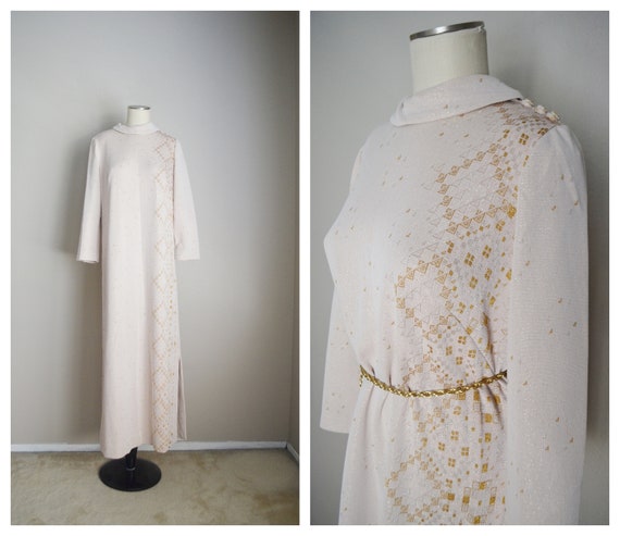 70s champagne polyester maxi MOD summer spring sp… - image 1