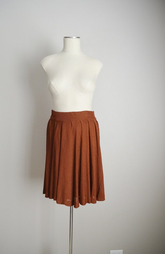 vintage 80s mini flouncy brown summer knit skirt … - image 6