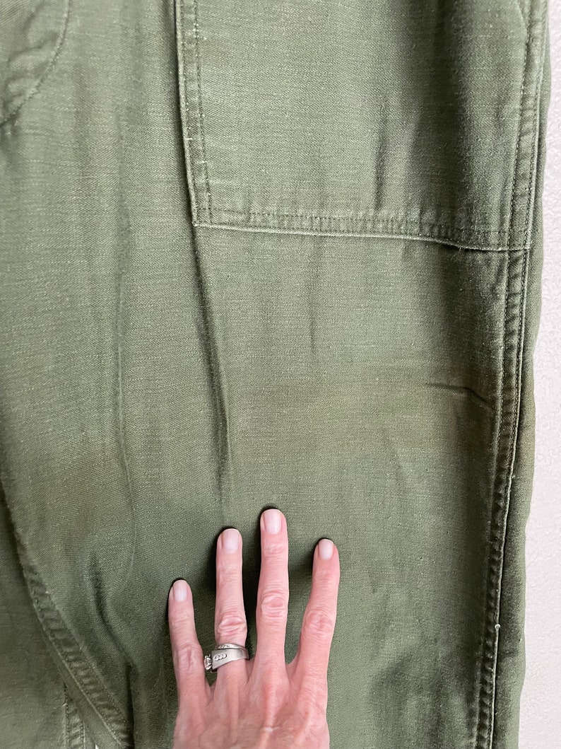 Vintage 1970 Unisex Olive Drab Utility Fatigues Military Trouser 32x27 OG 107 31/32 Fatigues image 5