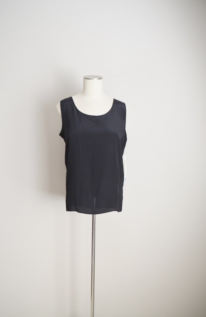 black silk tank vintage 90s black silk tank sleeveless blouse deadstock top womens small medium