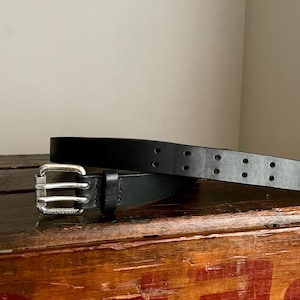 Vintage Y2K Black Leather Double Prong Belt: Polo Ralph Lauren Silver Buckle, Size 28