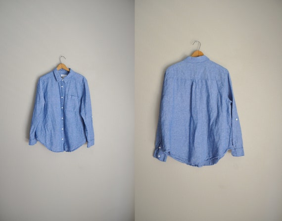 vintage 90s sky blue linen blouse - women's large - image 1