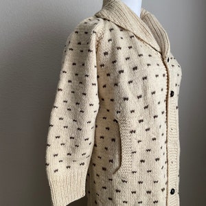 vintage speckled ivory shawl neck wool long sweater cardigan duster jacket women's small petite image 4