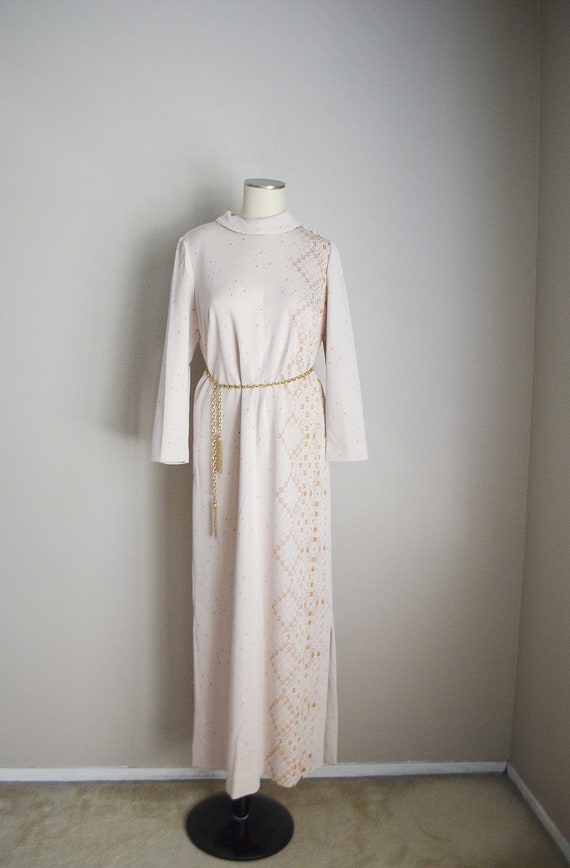 70s champagne polyester maxi MOD summer spring sp… - image 8
