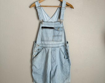Vintage 90s Light Wash Ellemenno Denim Shortalls Overalls Shorts - women's small