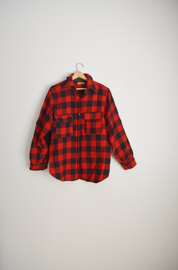 1940s buffalo plaid wool shirt jac shirt -- large