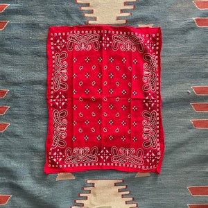 vintage 60s 70s red all cotton bandana -red paisley TOWER guaranteed fast color handkerchief square western bandana - RN 13960