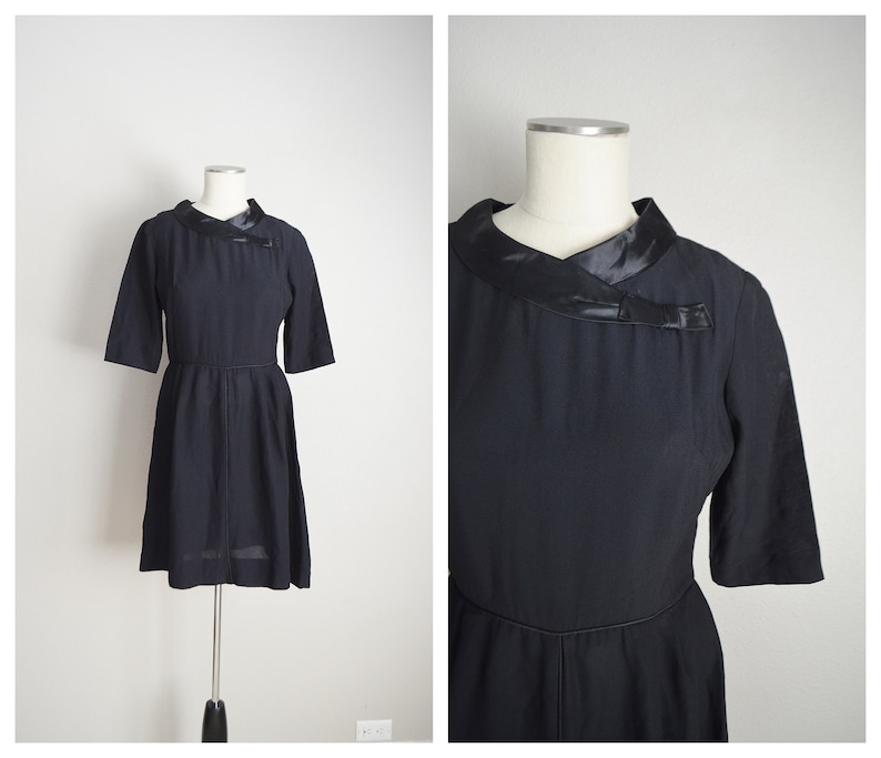 black cocktail party dress / vintage 60s evening cocktail party dress small image 1