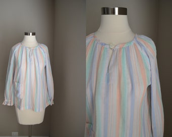 vintage 70s striped pastel gauzy blouse - women's medium