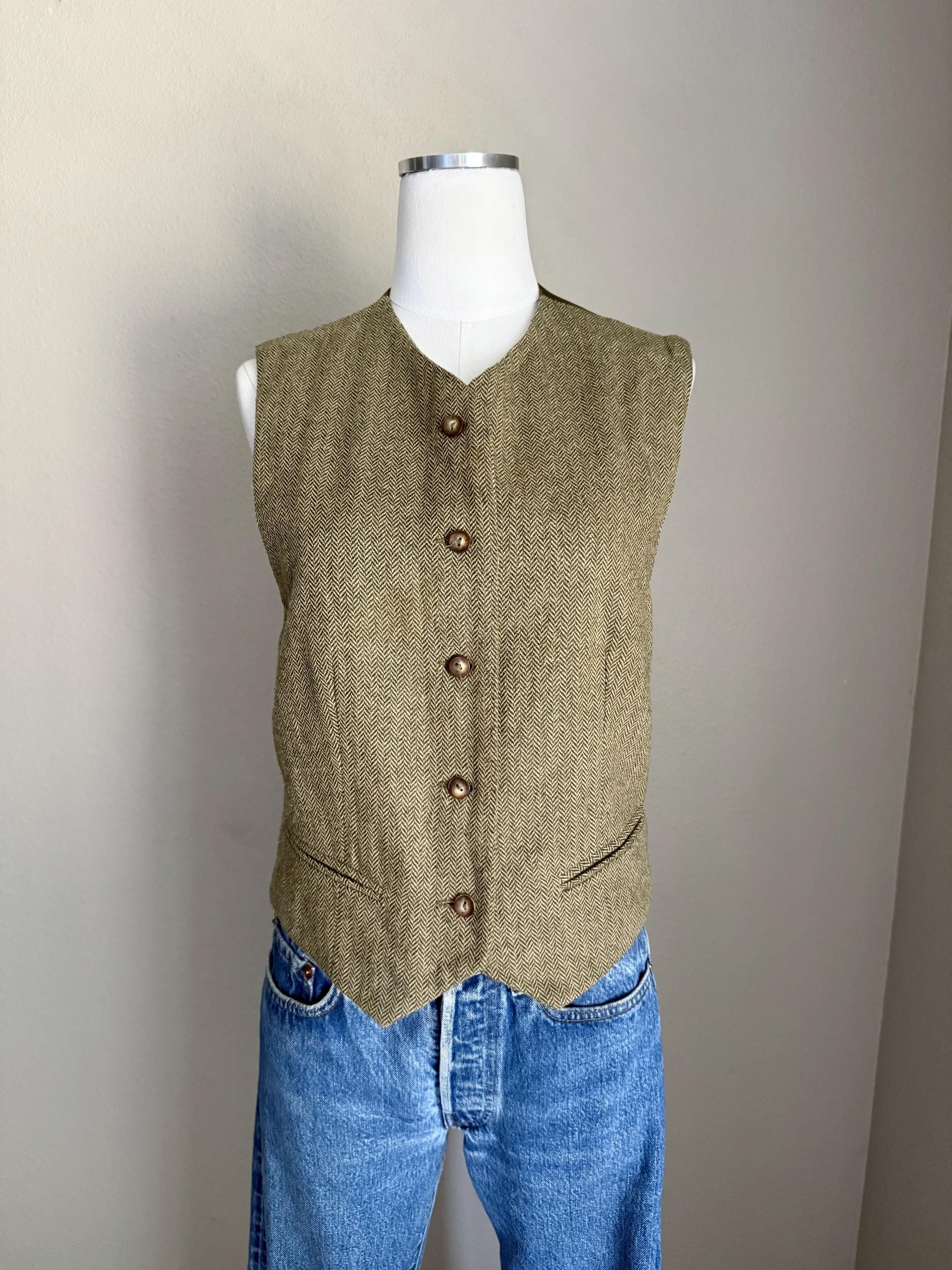 Vintage 90s Wool Tweed Olive and Brown Vest - women's small