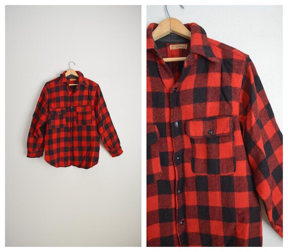 1940s buffalo plaid wool shirt jac shirt -- large