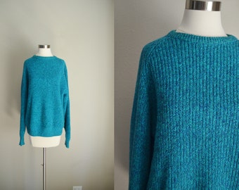 vintage 80s turquoise blue green oversized sweater- unisex large