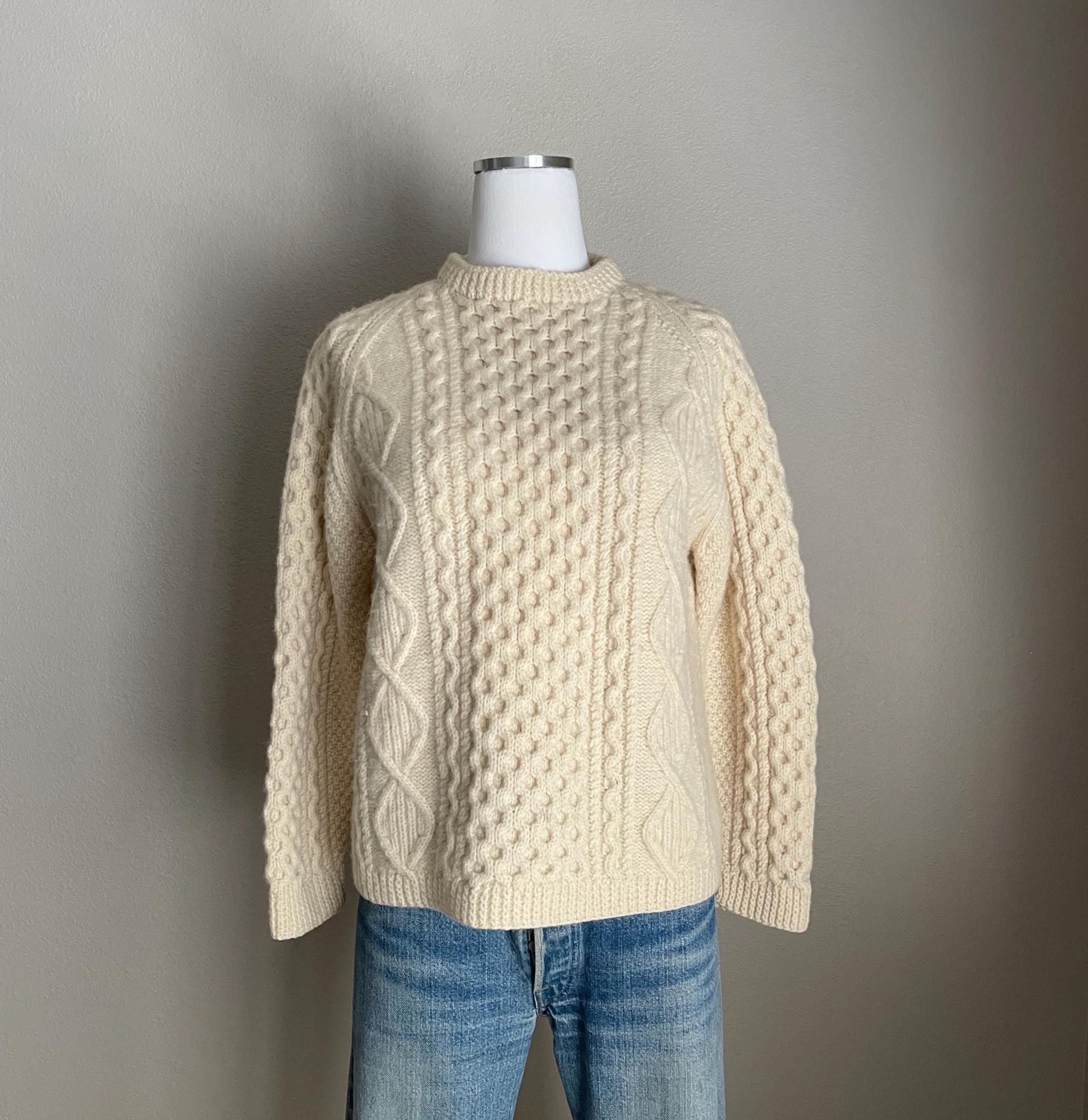 Vintage 80s Aran Style Irish Fisherman Wool Sweater Pullover 
