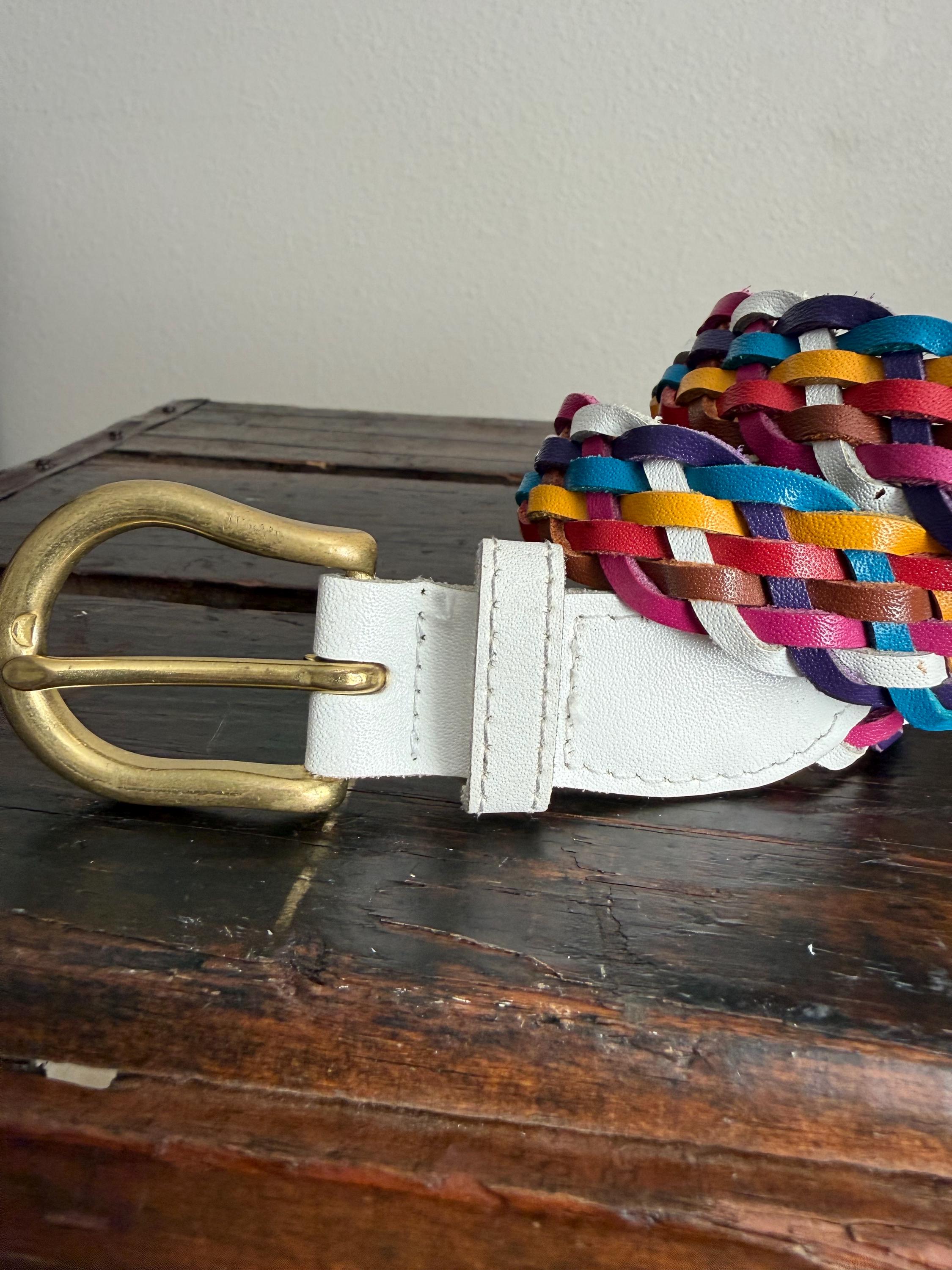 Vintage 90s Leather Rainbow Multi-color Braided Belt  display picture 3