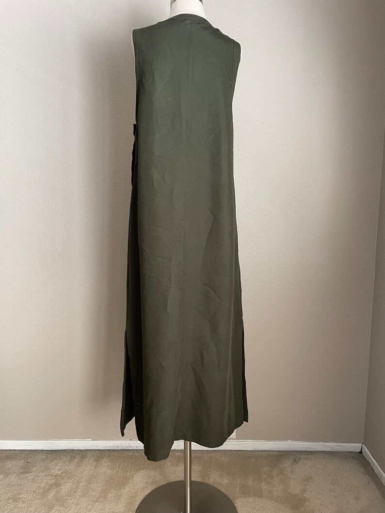 vintage green maxi dress / dark olive maxi sleeveless market dress small image 7