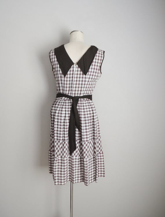 gingham summer dress / vintage 1950s brown gingha… - image 5