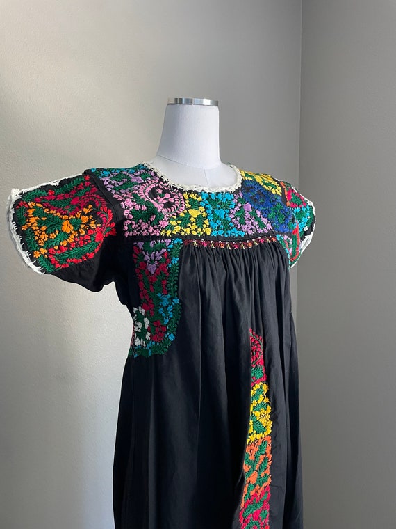 vintage embroidered dress / black peasant hippie … - image 4