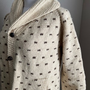 vintage speckled ivory shawl neck wool long sweater cardigan duster jacket women's small petite image 3