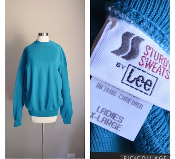 vintage raglan dark turquoise blue sweatshirt - w… - image 1