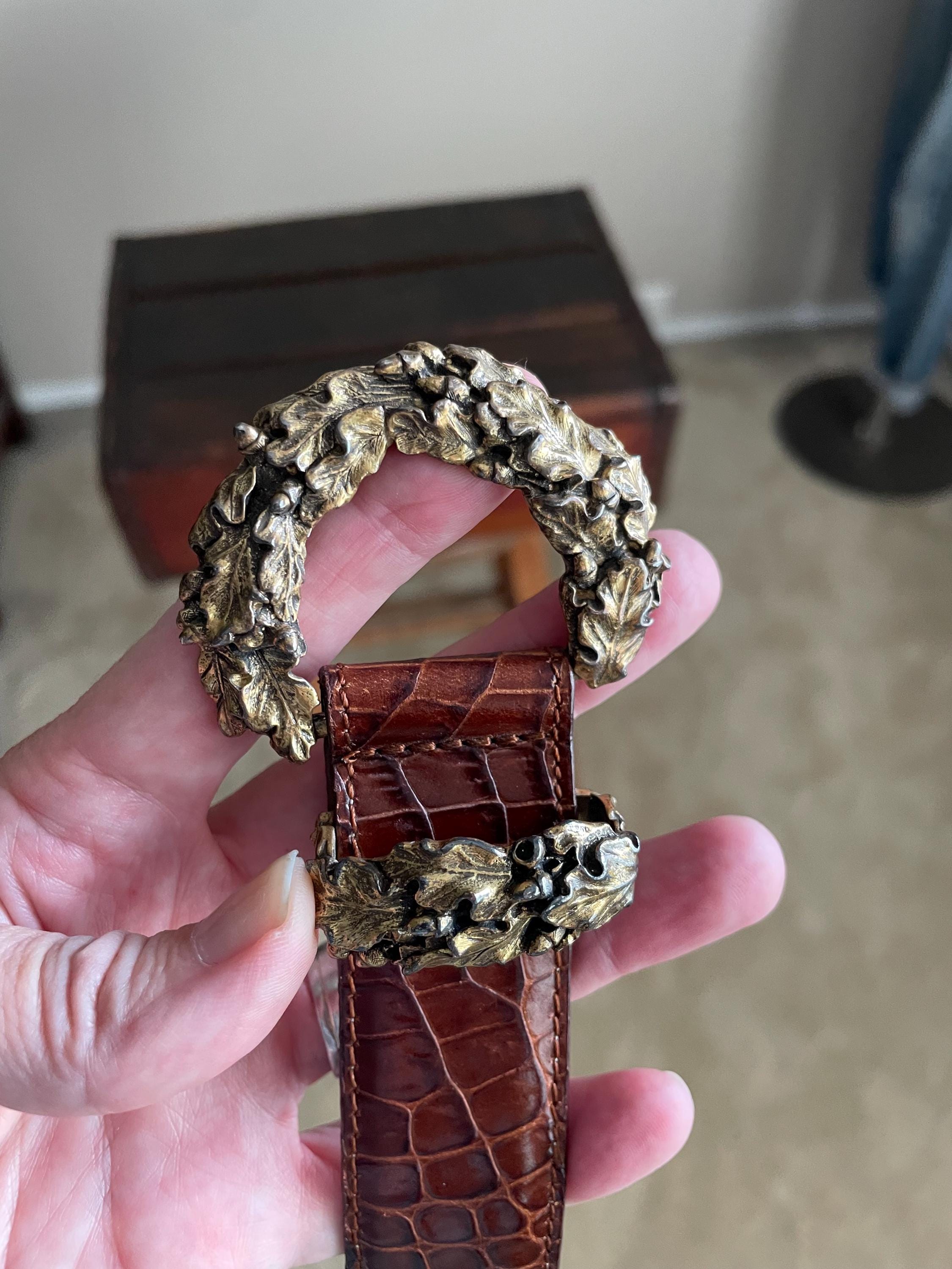 Vintage Talbots Belt Women\'s Small Brown Leather Croc skin embossed Gold buckle Talbots Leather Belt Croc Embossed Skinny | Mercari main image 2