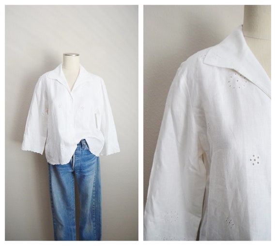 white linen eyelet blouse - medium