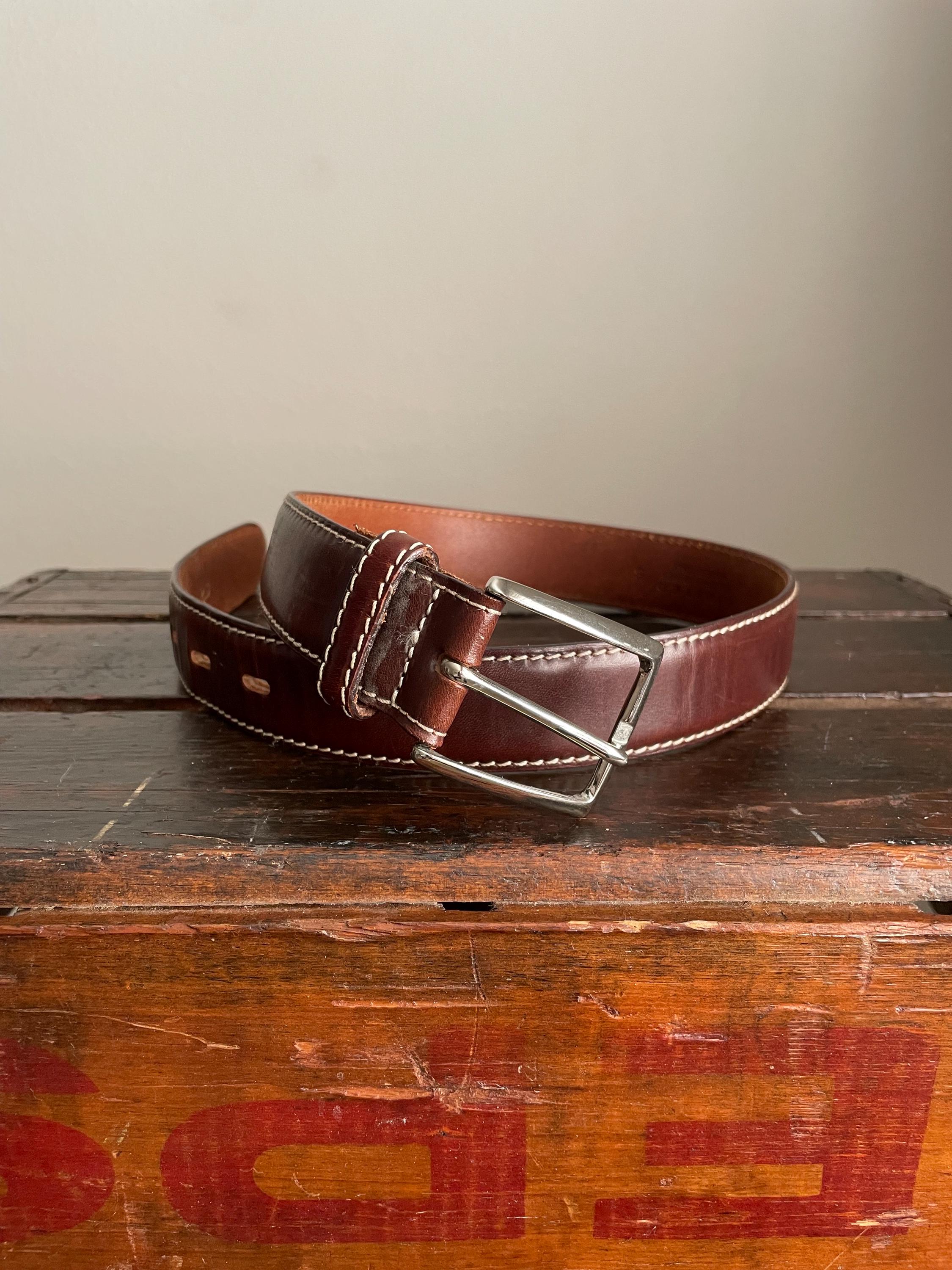 Fine Brown Leather 1994 Belt with Silver Buckle Waxed Western Belt | Silver Buckle Tapered Ranger Belt  main image 3