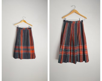 vintage 70s plaid wool blend tartan fall skirt - womens xsmall / 24