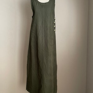 vintage green maxi dress / dark olive maxi sleeveless market dress small image 4