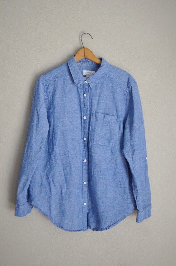 vintage 90s sky blue linen blouse - women's large - image 3
